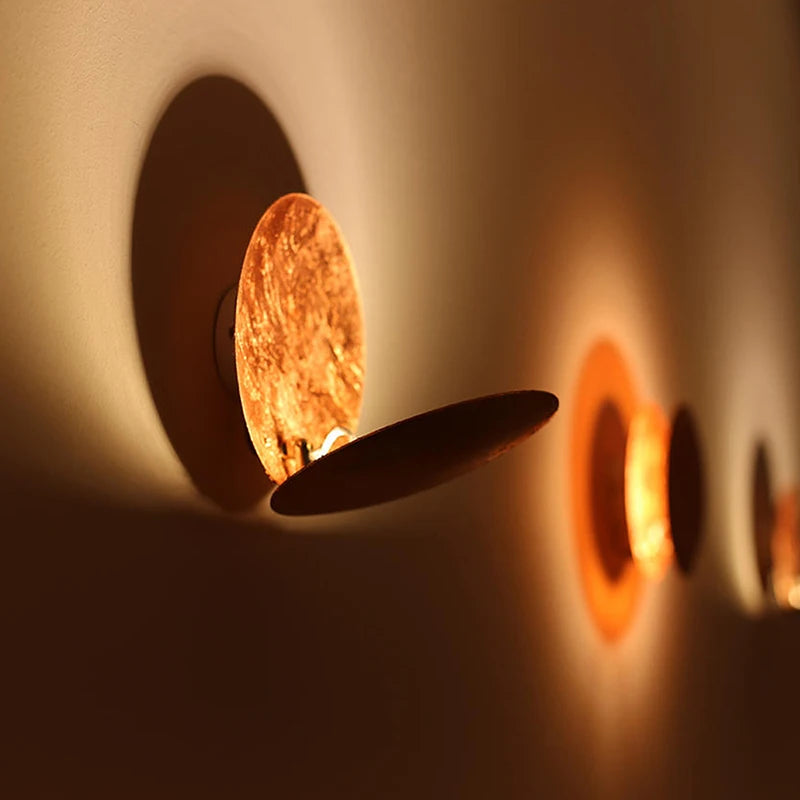 Creative Moon Eclipse Aisle Wall Light Corridor Bedside Lamp Living Room round Gold Copper LED Sconce