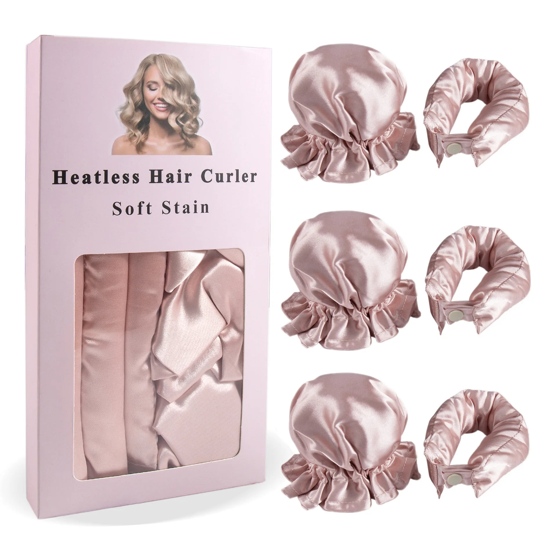 3Pc Satin Heatless Curling Rod with Hair Caps, Soft Overnight Curling Rod Headband