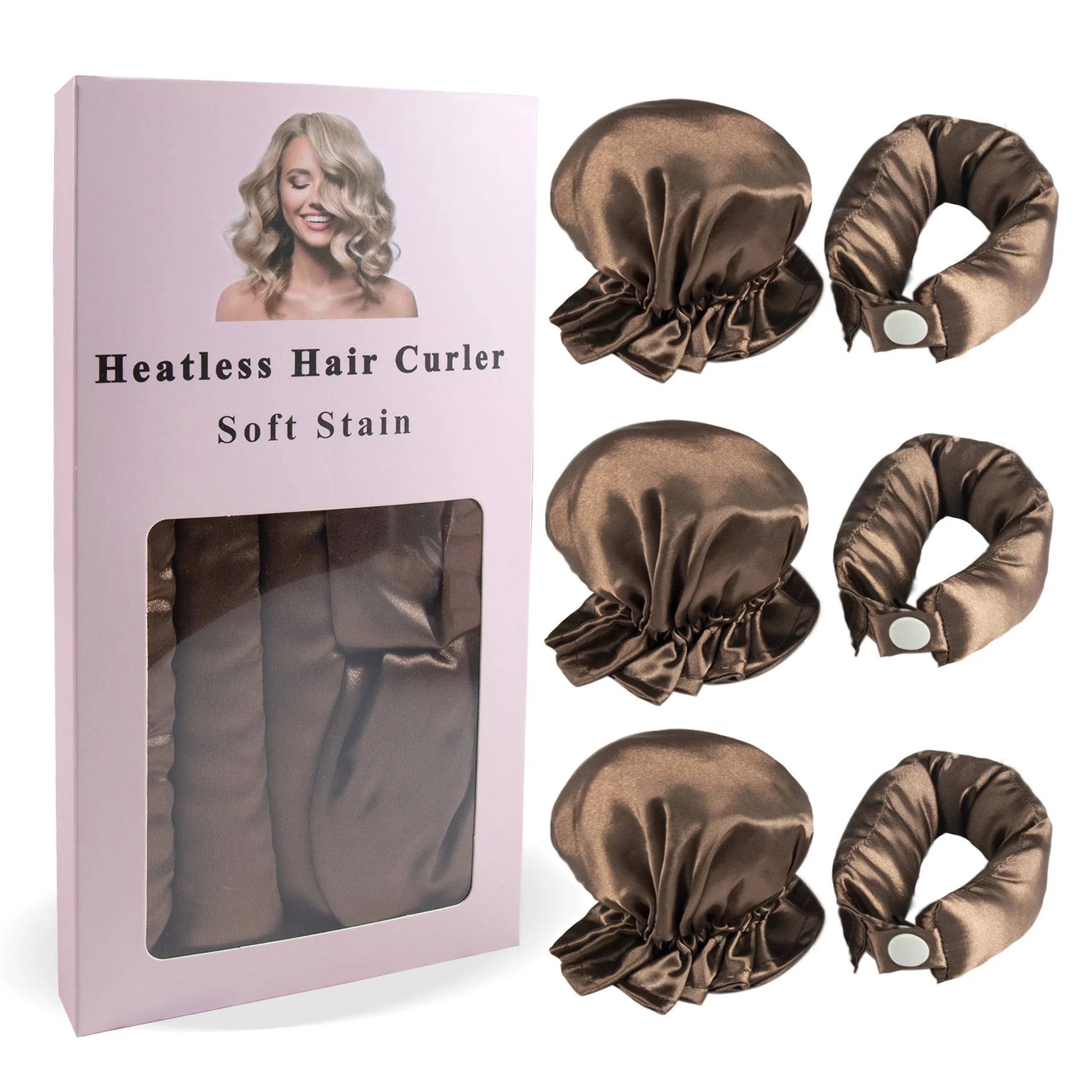 3Pc Satin Heatless Curling Rod with Hair Caps, Soft Overnight Curling Rod Headband