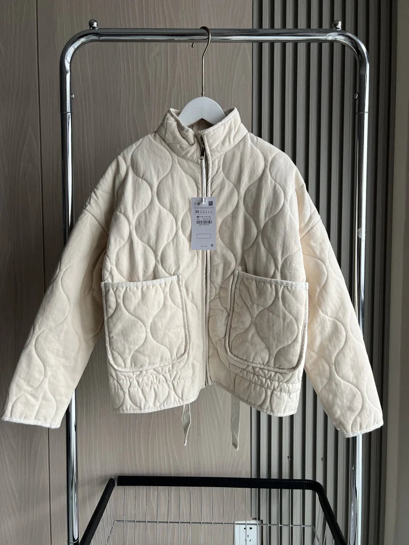 Women'S Cotton Jacket Vintage Lenzing Rayon High Collar Large Pocket 