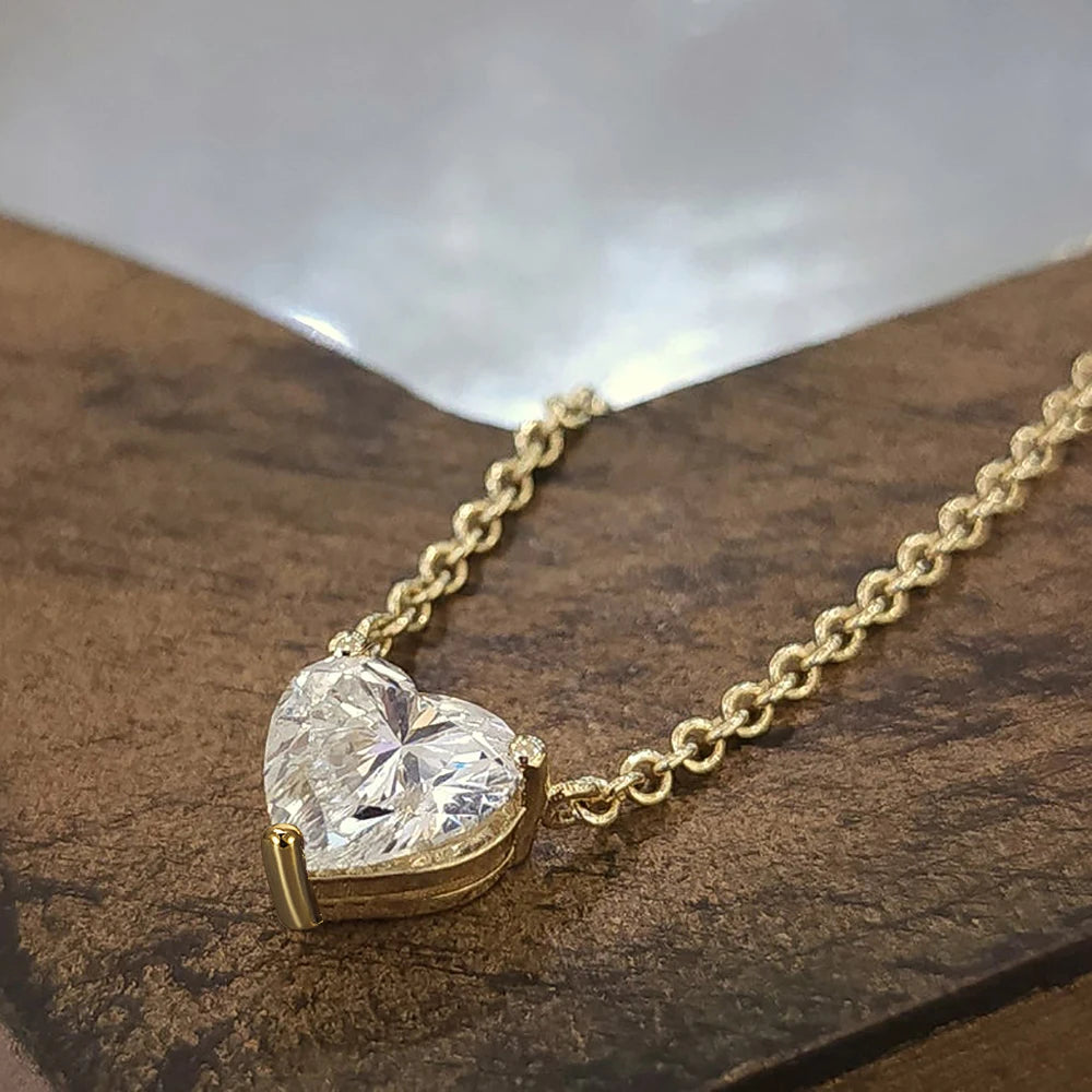 1-3Carat Heart Cut Moissanite Pendant Necklace S925 Silver Plated 18K Gold Solitaire Diamond Neckchain Certified