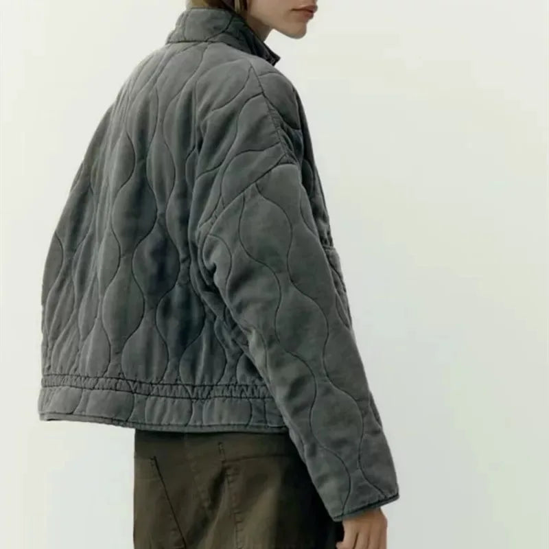 Women'S Cotton Jacket Vintage Lenzing Rayon High Collar Large Pocket 