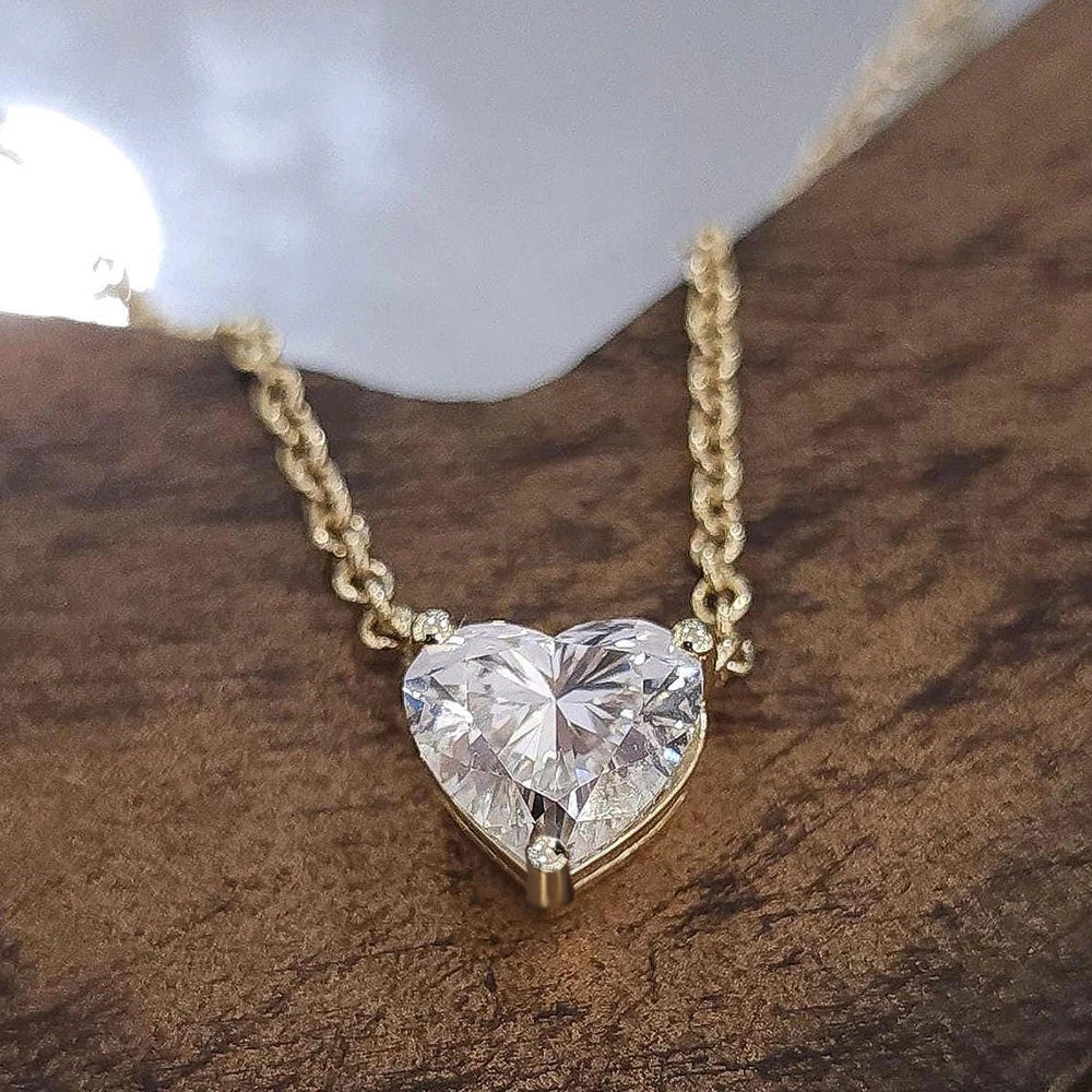 1-3Carat Heart Cut Moissanite Pendant Necklace S925 Silver Plated 18K Gold Solitaire Diamond Neckchain Certified