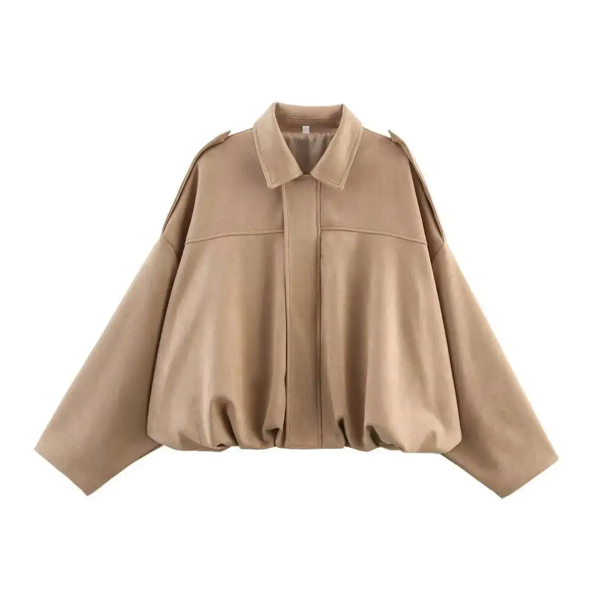 Women'S Suede Texture Effect Loose Version of Fashion Lapel Shoulder Bomber Jacket
