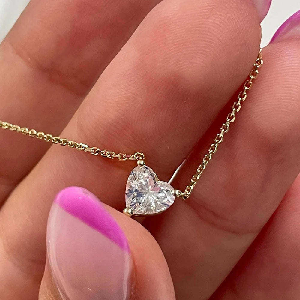 1-3Carat Heart Cut Moissanite Pendant Necklace S925 Silver Plated 18K Gold Solitaire Diamond Neckchain Certified