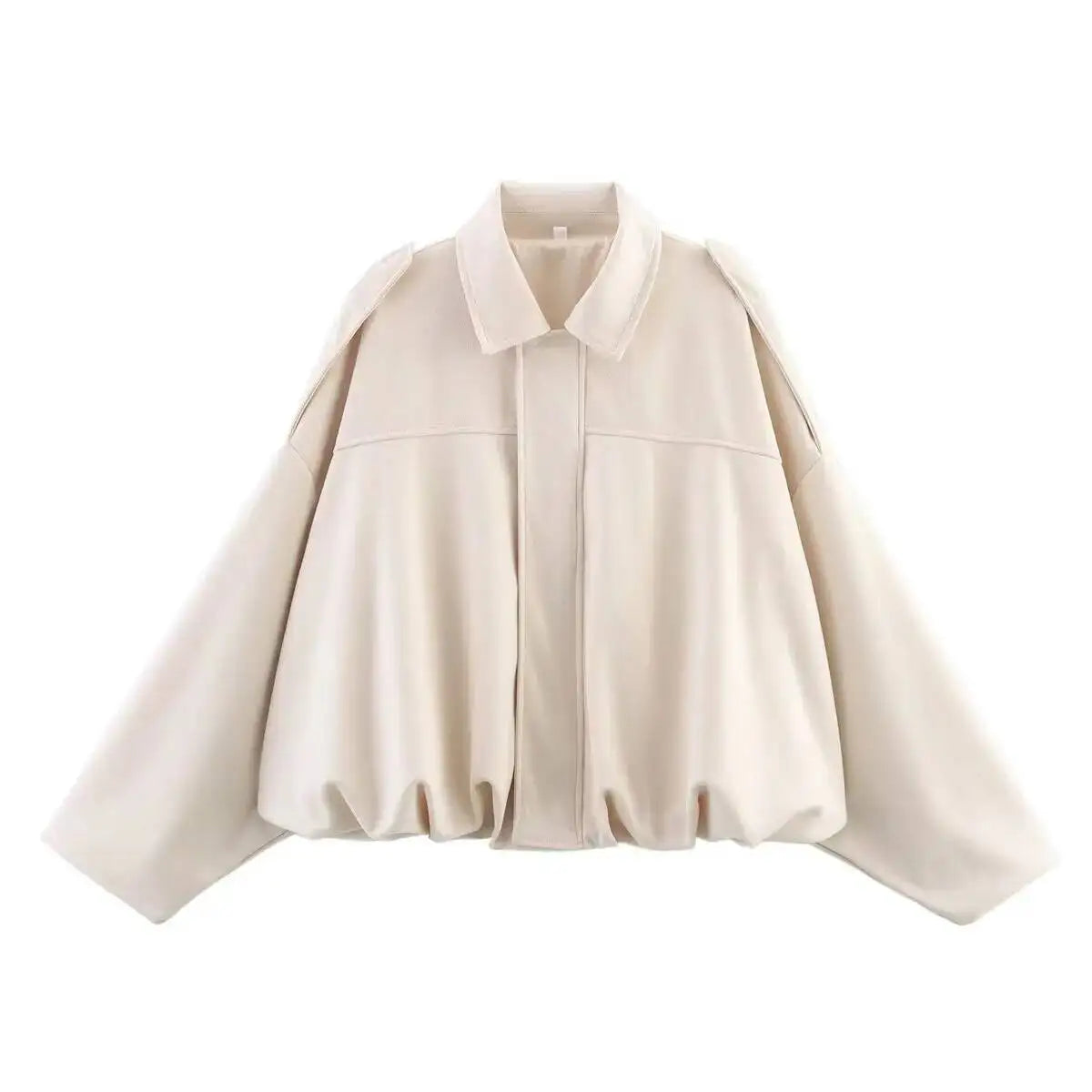 Women'S Suede Texture Effect Loose Version of Fashion Lapel Shoulder Bomber Jacket