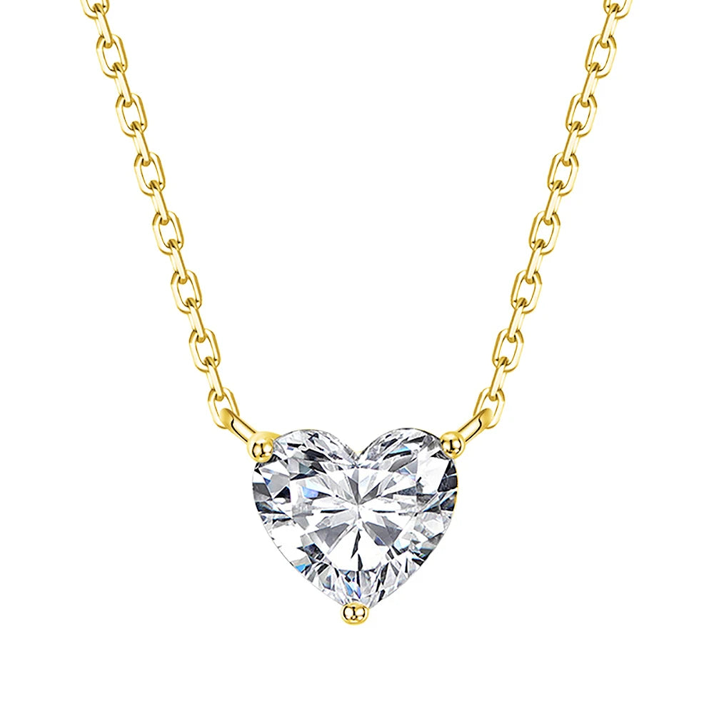 1-3Carat Heart Cut Moissanite Pendant Necklace S925 Silver Plated 18K Gold Solitaire Diamond Neckchain Certified
