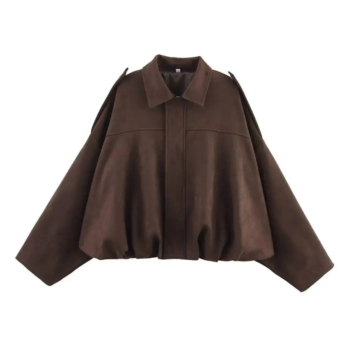 Women'S Suede Texture Effect Loose Version of Fashion Lapel Shoulder Bomber Jacket