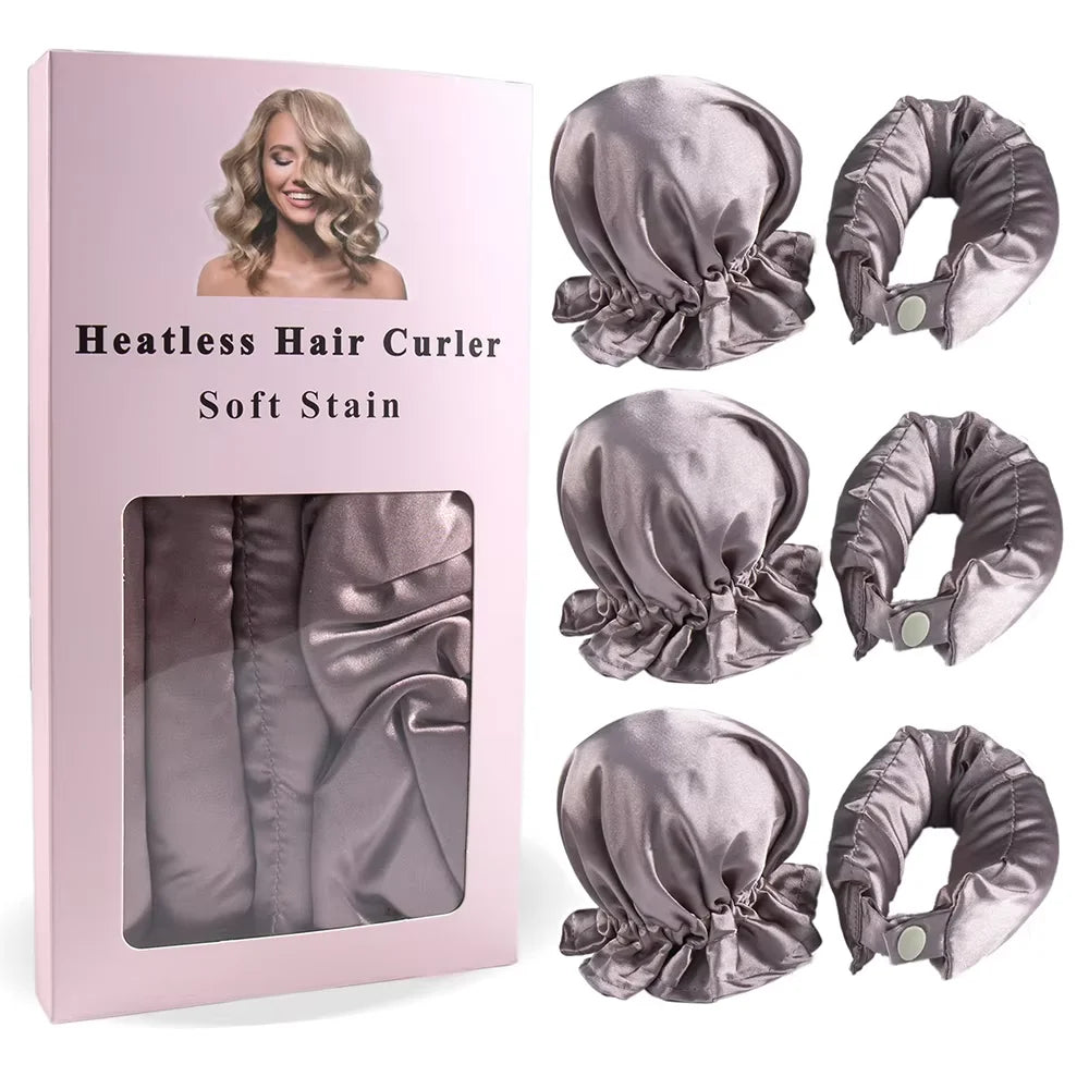 3Pc Satin Heatless Curling Rod with Hair Caps, Soft Overnight Curling Rod Headband